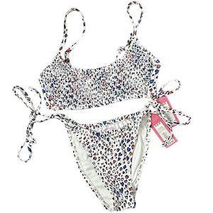 Xhilaration Animal Heart Print Smocked Bikini & High Leg Bottom Junior’s Small